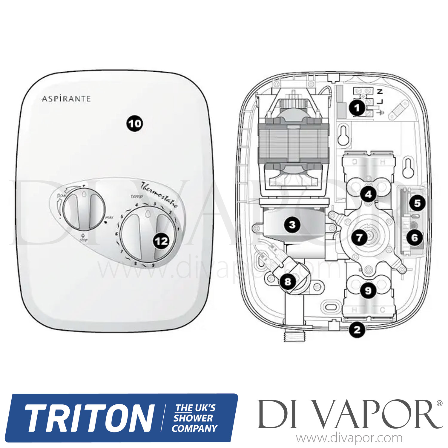 Triton Aspirante Thermostatic Power Shower Spare Parts TR DV 263